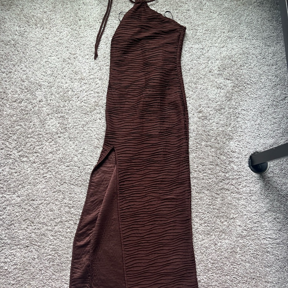 Elegant Brown Halter Dress